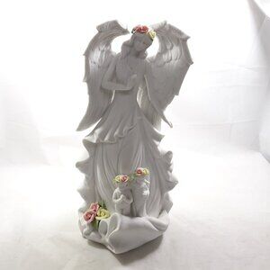 White Angel with Children Statue with Colored Roses